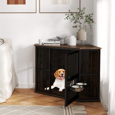 COSTWAY Corner Dog Crate Furniture Indoor Wooden Dogs Kennel