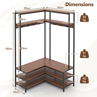 Double Shelf Coat Rack Corner Coat Rack – Freestanding Heavy Duty ...