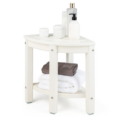 Costway Corner Shower Bench Stool Bathroom Seat 2-Tier Storage Shelf Bathroom Foot Rest