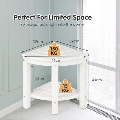 Costway Corner Shower Bench Stool Bathroom Seat 2-Tier Storage Shelf Bathroom Foot Rest - 3