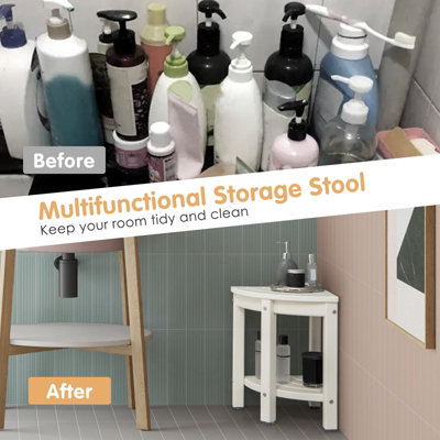 Costway Corner Shower Bench Stool Bathroom Seat 2-Tier Storage Shelf Bathroom Foot Rest - 4