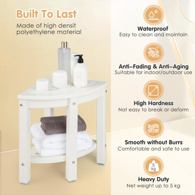 Costway Corner Shower Bench Stool Bathroom Seat 2-Tier Storage Shelf Bathroom Foot Rest - 5