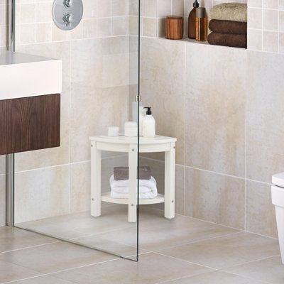 Costway Corner Shower Bench Stool Bathroom Seat 2-Tier Storage Shelf Bathroom Foot Rest - 9
