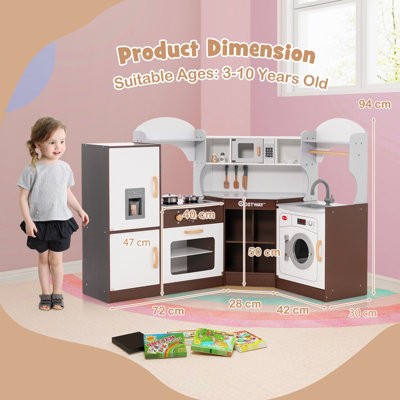 Costway Corner Wooden Play Kitchen Pretend Play Kitchen with Lights Sounds