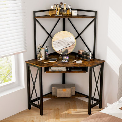 Costway Corner Writing Desk Home Office Space Saving Computer Desk with Keyboard Tray