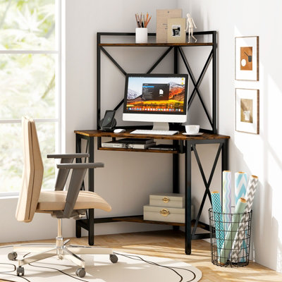Costway Corner Writing Desk Home Office Space-Saving Computer Desk with Keyboard Tray