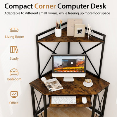 Costway Corner Writing Desk Home Office Space Saving Computer Desk with Keyboard Tray