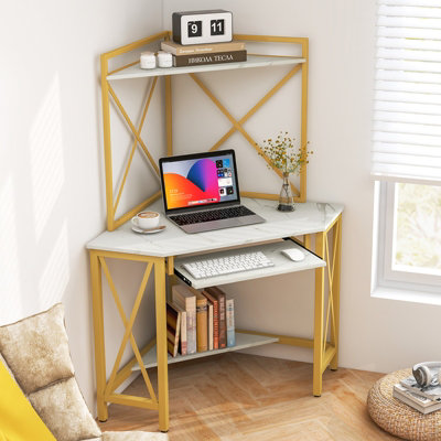 Costway Corner Writing Desk Home Office Space-Saving Computer Desk with Keyboard Tray