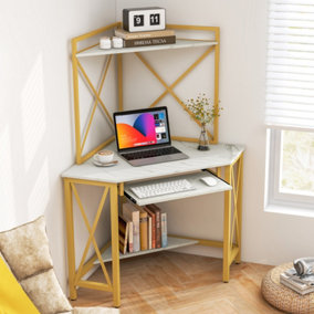 Costway Corner Writing Desk Home Office Space-Saving Computer Desk with Keyboard Tray