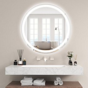 Costway Costway 60 x 60cm LED Bathroom Mirror Wall Mounted Round Mirror w/3-Color Lights