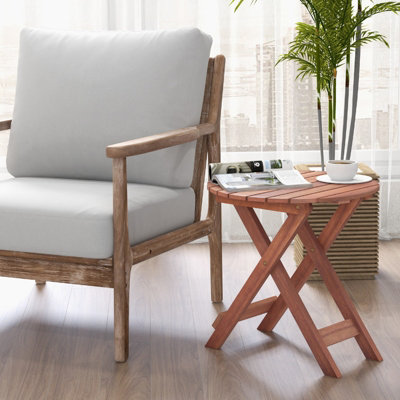 Costway Costway Wooden Side Table Outdoor & Indoor Folding End Table w/ Slatted Tabletop