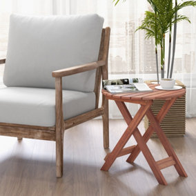 Costway Costway Wooden Side Table Outdoor & Indoor Folding End Table w/ Slatted Tabletop
