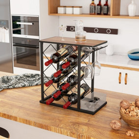 Costway Countertop Wine Rack Wooden Wine Stand Metal Frame Wine Holder