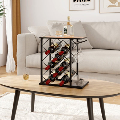 COSTWAY COUNTERTOP WINE RACK WOODEN WINE STAND METAL FRAME WINE HOLDER