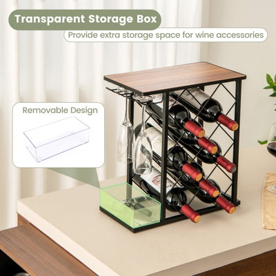 Wine Racks Countertop With Glass Holder, Foldable Wood Wine Storage, 6 Bottle Kitchen Wine Organizer For Countertop, Table Top,Pantry, Home, Room Decor,Bar,Cellar Basement (Color : /Natural