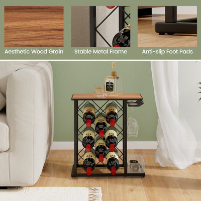 Costway Countertop Wine Rack Wooden Wine Stand Metal Frame Wine Holder - 8