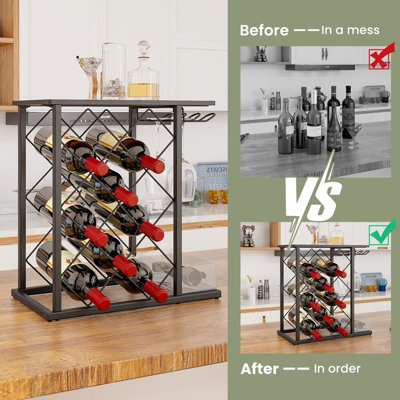 Costway Countertop Wine Rack Wooden Wine Stand Metal Frame Wine Holder - 9