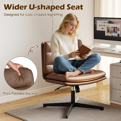 COSTWAY Criss Cross Legged Office Chair PU Leather Computer Task Chair-