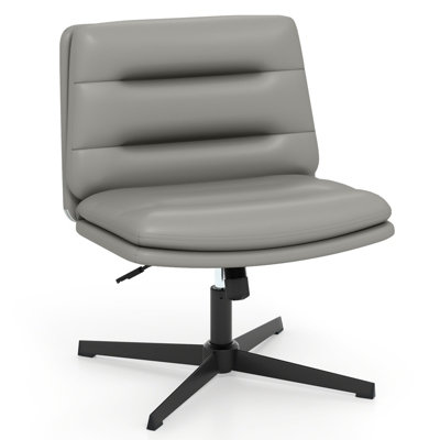 COSTWAY Criss Cross Legged Office Chair PU Leather Computer Task Chair-