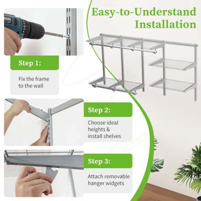 Costway Custom Wall-mounted Cloth Rail Closet w/ Shelves & Rods - 4