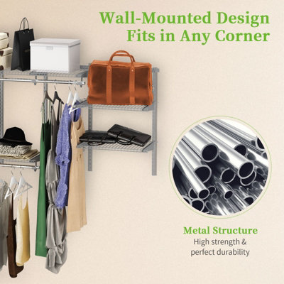 Costway Custom Wall-mounted Cloth Rail Closet w/ Shelves & Rods - 5