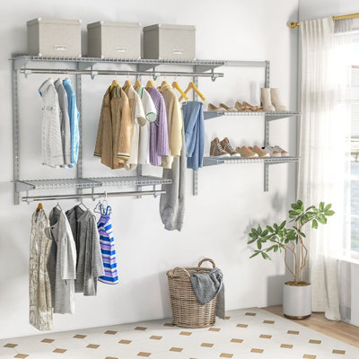 Costway Custom Wall mounted Cloth Rail Closet w Shelves Rods
