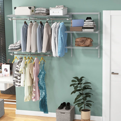 Costway Custom Wall-mounted Cloth Rail Closet w/ Shelves & Rods - 7