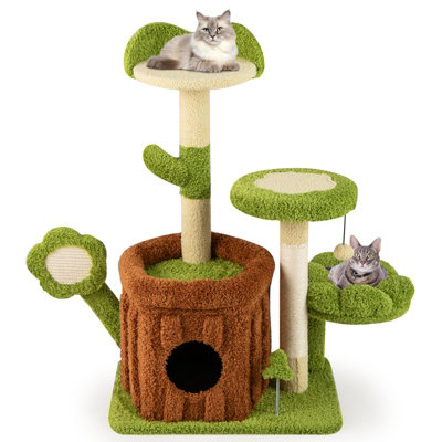 COSTWAY Cute Cat Tree for Adult Cats Multi-level Kitty Tower w/Trunk ...