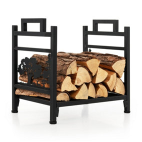 Costway Decorative Firewood Rack Heavy-duty Steel Log Storage Rack w/ Side Handles