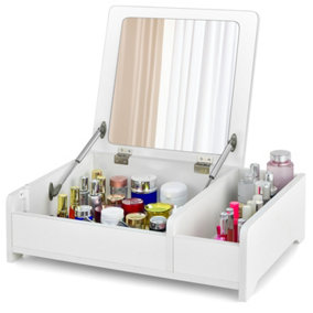 Costway Desktop Makeup Organizer Simple Cosmetic Storage Box w/ Flip-Top Mirror