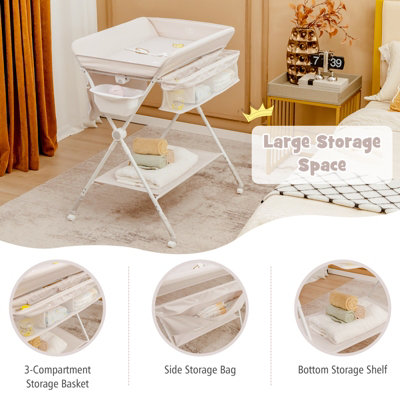 Costway Diaper Changing Table Baby Changing w Safety Belt Water Basin 3 Heights Lockable Wheels