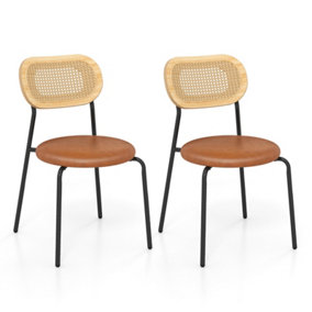 Costway Dining Chairs Set of 2 Upholstered Kitchen Chairs with Imitated Rattan Backrest