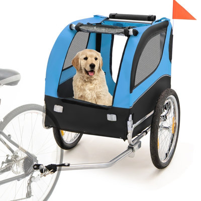 Costway Dog Bike Trailer Folding Pet Bicycle Cart Wagon Carrier Pet Bike Safety Flag