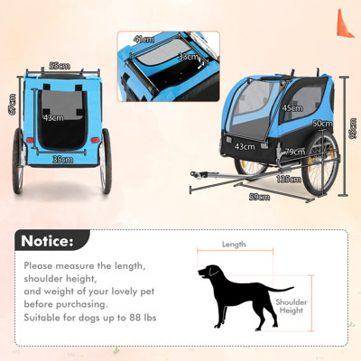 Costway Dog Bike Trailer Folding Pet Bicycle Cart Wagon Carrier Pet Bike Safety Flag