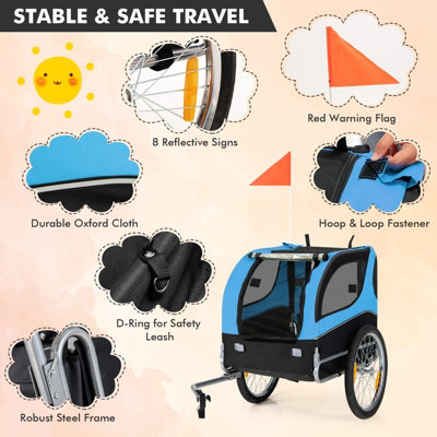 Costway Dog Bike Trailer Folding Pet Bicycle Cart Wagon Carrier Pet Bike Safety Flag - 5