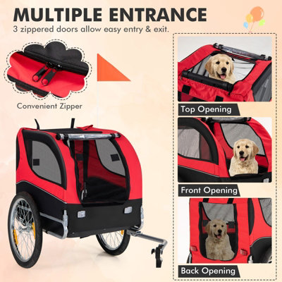 Costway Dog Bike Trailer Folding Pet Bicycle Cart Wagon Carrier Pet Bike Safety Flag