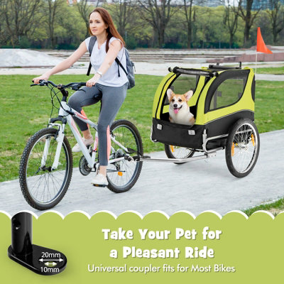 Costway Dog Bike Trailer Folding Pet Bicycle Cart Wagon Carrier Pet Bike Safety Flag