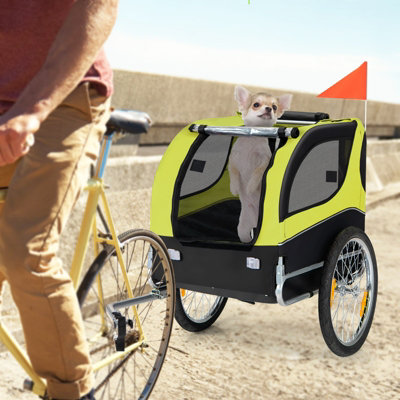 Costway Dog Bike Trailer Folding Pet Bicycle Cart Wagon Carrier Pet Bike Safety Flag