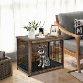 Costway Dog Cage Furniture Wooden Dog Crate Dual Use Pet House End Table