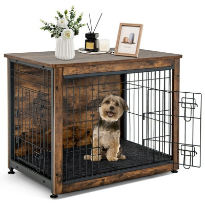 Costway Dog Cage Furniture Wooden Dog Crate Dual Use Pet House End Table