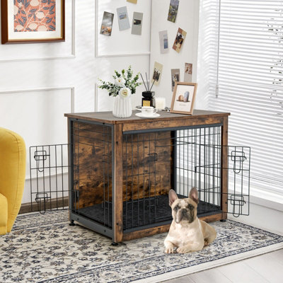 Costway Dog Cage Furniture Wooden Dog Crate Dual Use Pet House End Table DIY at B Q