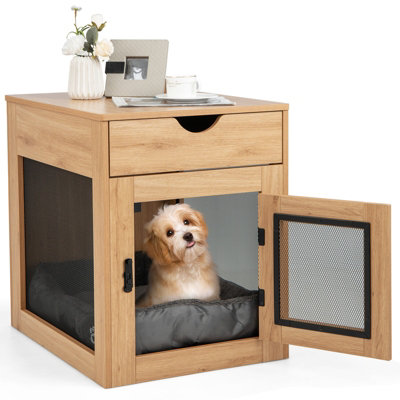 Costway Dog Crate Decorative Dog Kennel Bedside End Table w/ Drawer & Lockable Door Price Comparisons | Compare The Build
