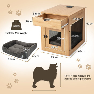 Costway Dog Crate Decorative Dog Kennel Bedside End Table w/ Drawer & Lockable Door