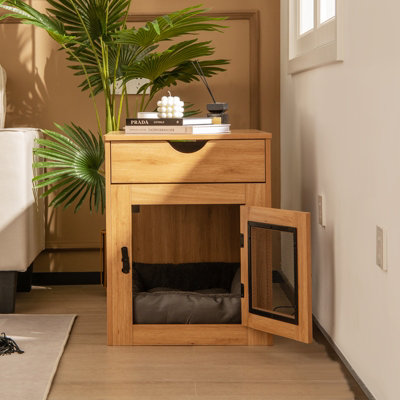Costway Dog Crate Decorative Dog Kennel Bedside End Table w/ Drawer & Lockable Door - 3