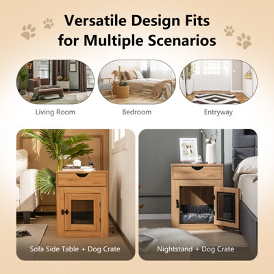 Costway Dog Crate Decorative Dog Kennel Bedside End Table w/ Drawer & Lockable Door - 5