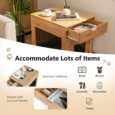 Costway Dog Crate Decorative Dog Kennel Bedside End Table w/ Drawer & Lockable Door - 7