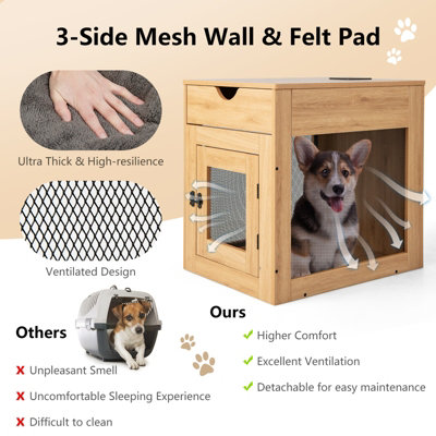 Costway Dog Crate Decorative Dog Kennel Bedside End Table w/ Drawer & Lockable Door - 8