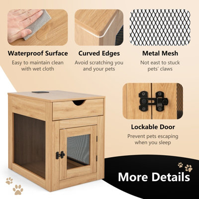 Costway Dog Crate Decorative Dog Kennel Bedside End Table w/ Drawer & Lockable Door - 9