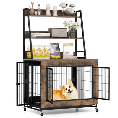 Curated visual reference: Gallery Detail: Costway Dog Crate Furniture Industrial Dog Kennel With Storage Shelves