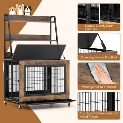 Dog Kennel Crate With Storage Reference: Costway Dog Crate Furniture Industrial Dog Kennel With Storage Shelves